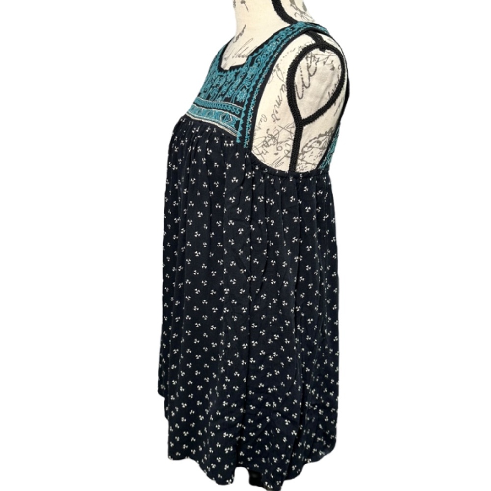 | American Eagle | Black Loose-fitting Bohemian Teal Embroidered Dress - S - Picture 4 of 7